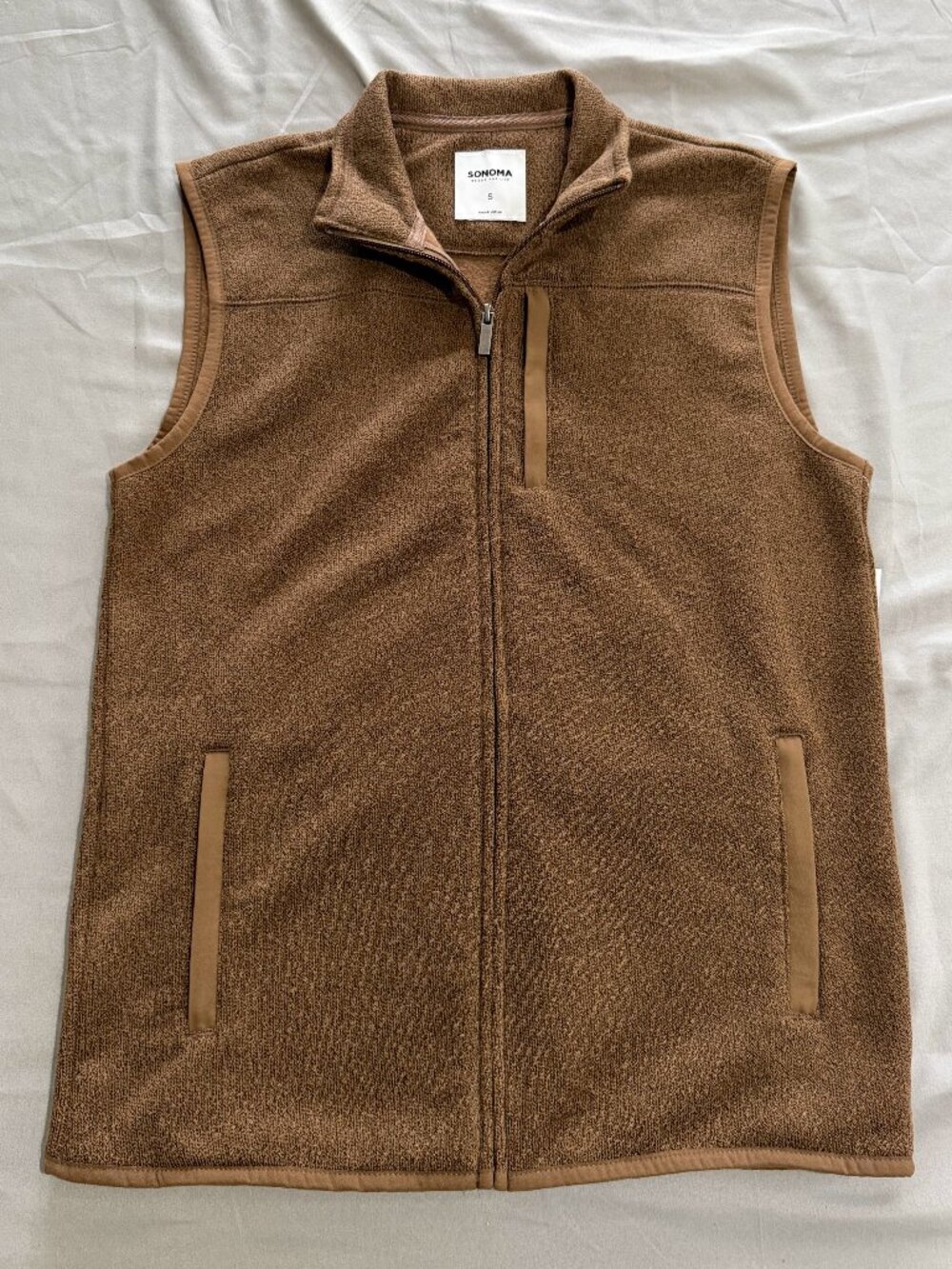 Sonoma Men's Sweater Fleece Vest Full Zip Closure Brown Small New With Tags